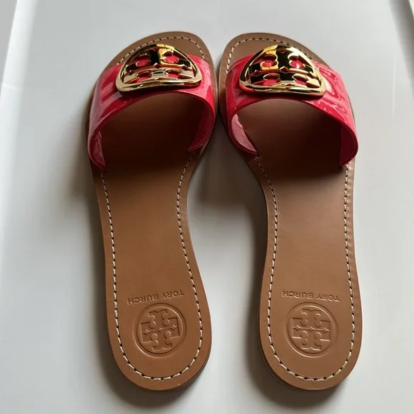 Tory Burch Miller NWOT slide sandal pink gold patent leather summer spring - Picture 7 of 10